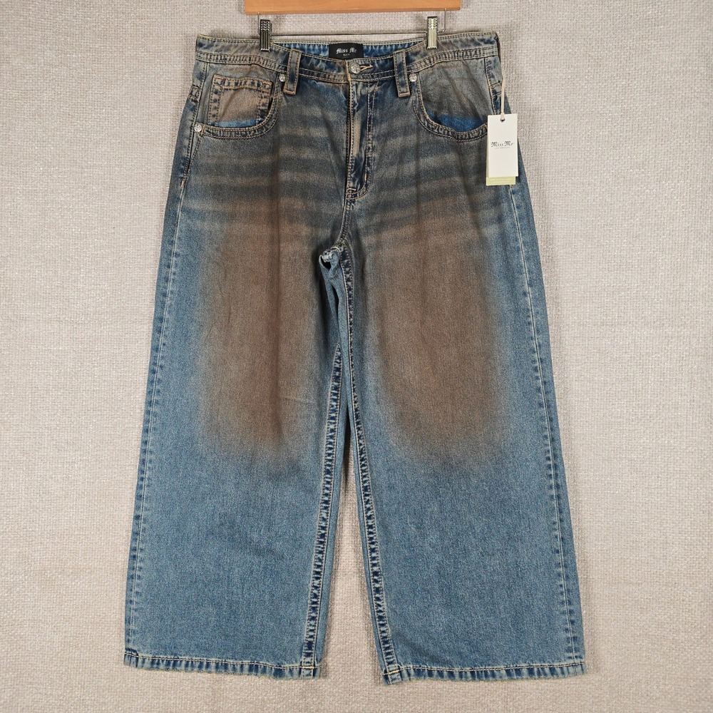 Miss Me Brina Super Baggy Wide Leg Jeans 34x30 Vintage Blue Wash Y2K 2363EBWS